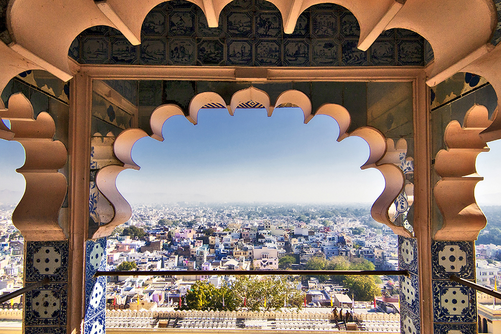 City Palace, Udaipur, is a palace complex in Udaipur, in the Indian state Rajasthan. It was built by the Maharana Udai Singh as the capital of the Sisodia Rajput clan in 1559, after he moved from Chittor. It is located on the east bank of the Lake Pichola and has several palaces built within its complex. Udaipur was the historic capital of the former kingdom of Mewar in the Rajputana Agency and its last capital.

The City Palace in Udaipur was built in a flamboyant style and is considered the largest of its type in Rajasthan, a fusion of the Rajasthani and Mughal architectural styles, and was built on a hilltop that gives a panoramic view of the city and its surrounding, including several historic monuments such as the Lake Palace in Lake Pichola, the Jag Mandir on another island in the lake, the Jagdish Temple close to the palace, the Monsoon Palace on top of an overlooking hillock nearby and the Neemach Mata temple. These structures are linked to the filming of the James Bond movie Octopussy, which features the Lake Palace and the Monsoon Palace. The subsequent publicity has resulted in the epithet of Udaipur as "Venice of the East"