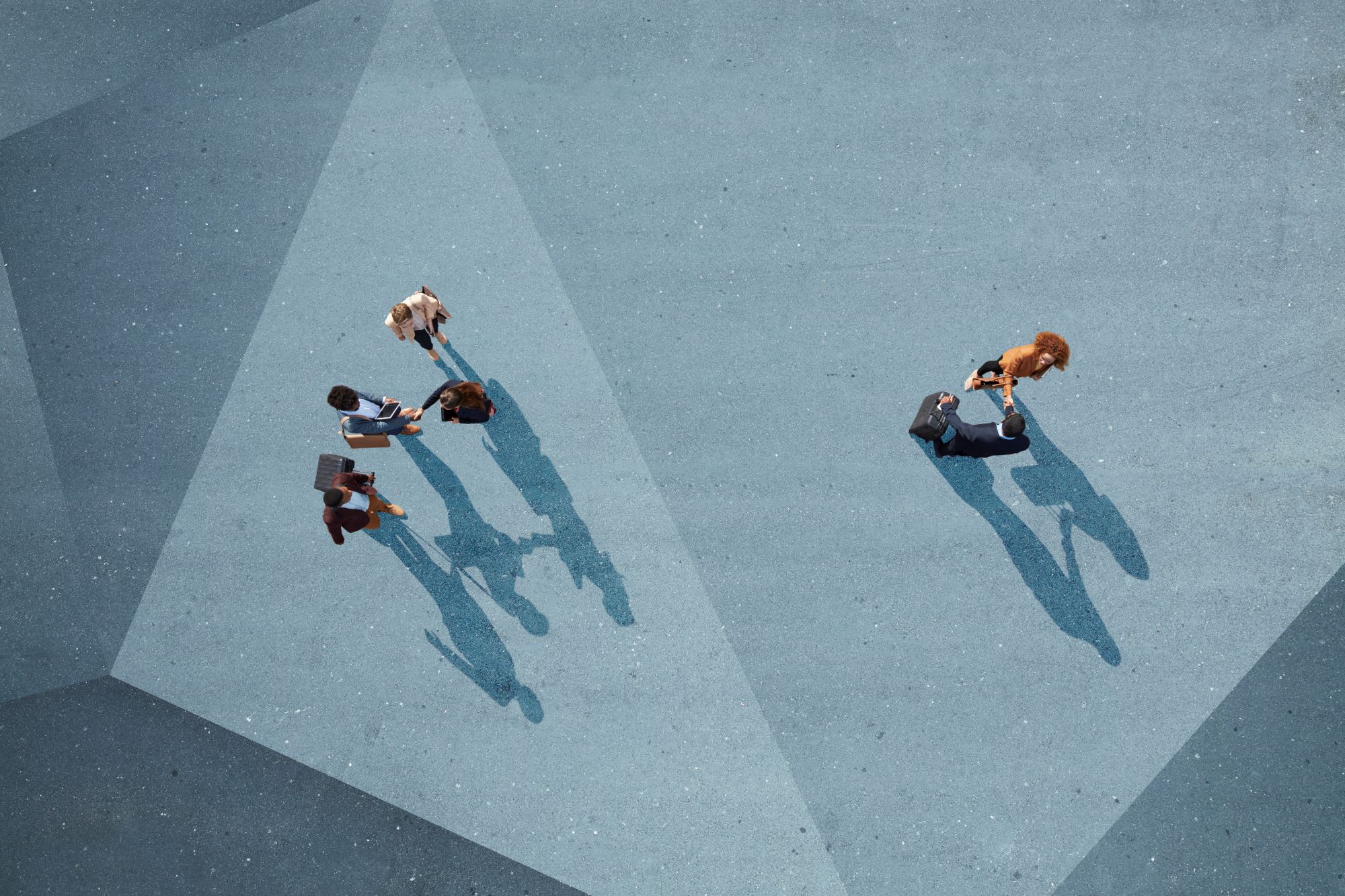 Aerial of people on gray background